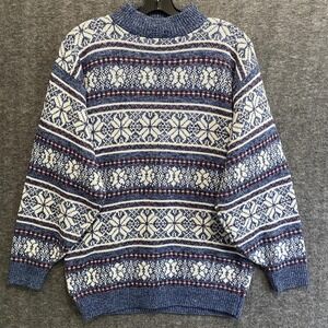 American Pride Sweater Men M Blue Fair Isle Nordic Snowflake Grandpa Made in USA